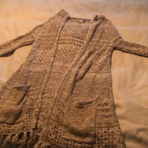 Mudd hoodied long cardigan crocheted beige size S